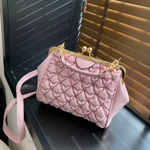 Foldable Women Handbag PU Leather Crossbody Bag Pink Totes