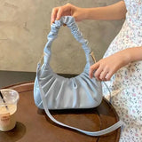 Cloud Purple Pleated Tote Bag Women Beige Leather Shoulder Bags