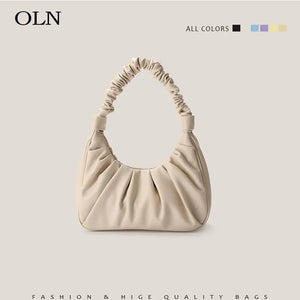 Cloud Purple Pleated Tote Bag Women Beige Leather Shoulder Bags