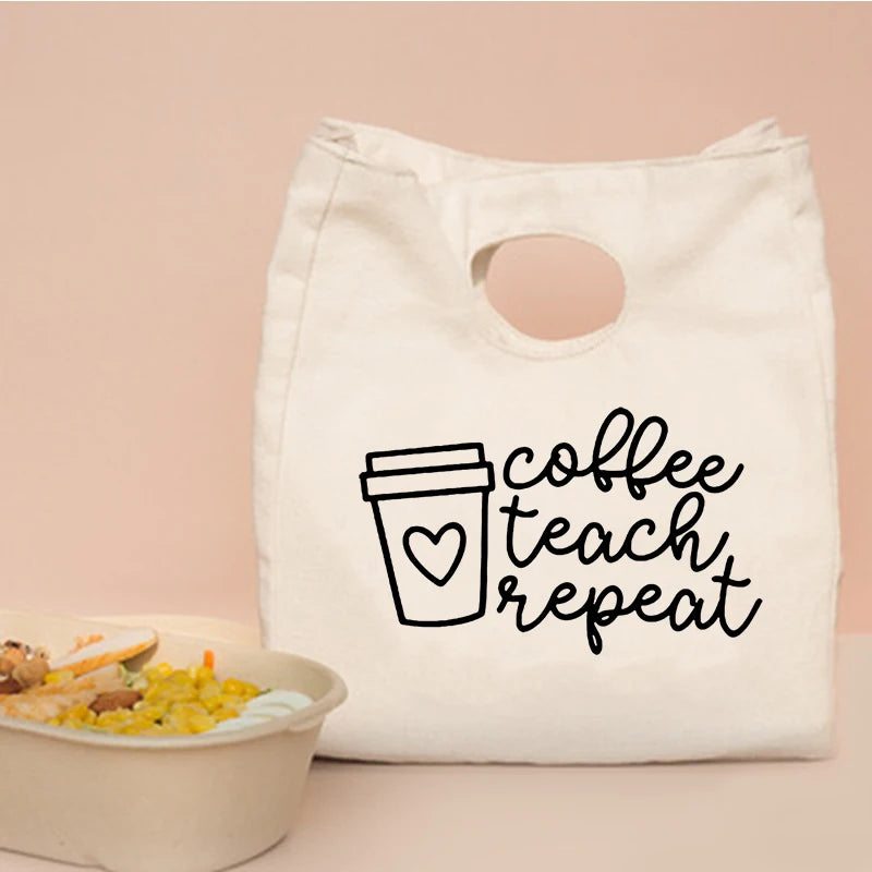 Coffee Teach Repeat Print Lunch Bags Cooler Bags Tote Thermal Breakfast Box