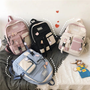 Teenage Girls Schoolbag Candy Patchwork Backpack Women Student Bag
