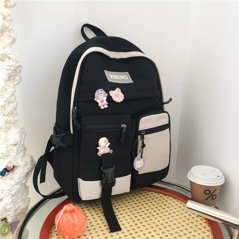 Teenage Girls Schoolbag Candy Patchwork Backpack Women Student Bag
