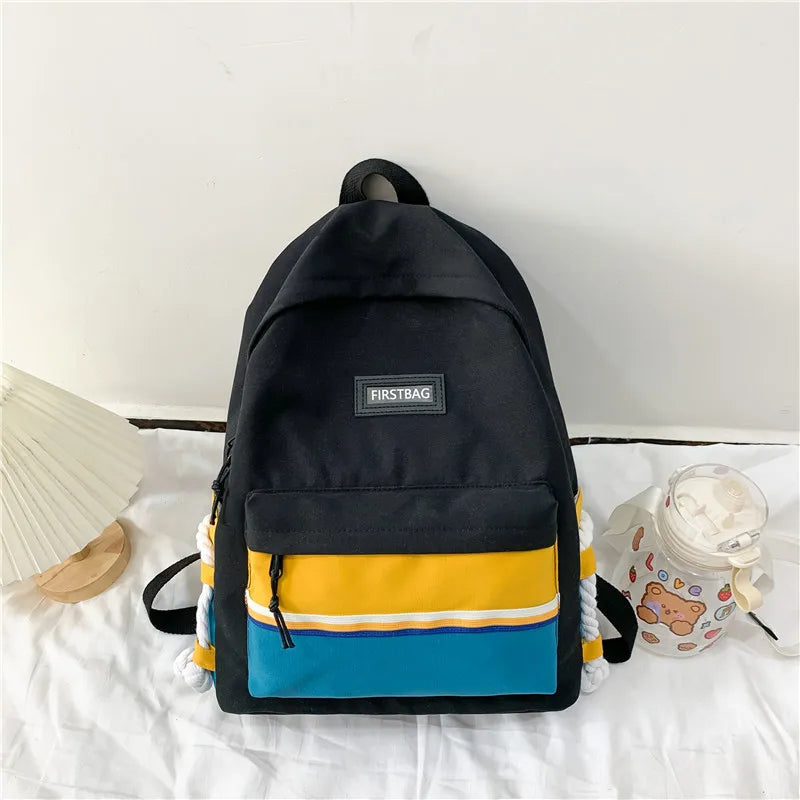 College Student Backpack Teenage Girl Panelled Schoolbag Preppy Women