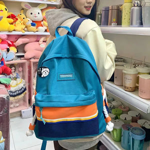 College Student Backpack Teenage Girl Panelled Schoolbag Preppy Women