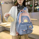 Student Bookbag School Backpack with Pendant Large Capacity Soft Multi-pockets