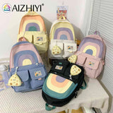 Student Bookbag School Backpack with Pendant Large Capacity Soft Multi-pockets