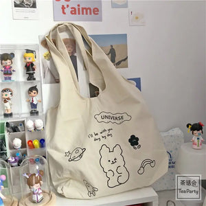 College Student Girls Shoulder Bag Women's Canvas Handbags Large Capacity