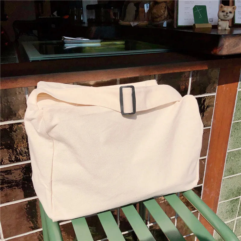 College Style Canvas Crossbody Bags for Girls Solid Women's Shoulder Bag