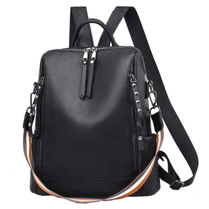 College Style Casual Leather Backpack Waterproof Travel Backpack