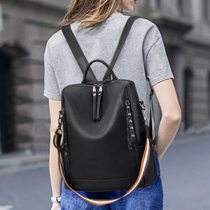 Casual Leather Backpack Waterproof Travel Rolling Backpack