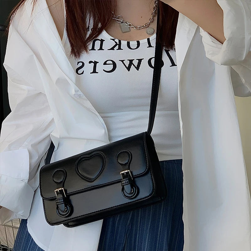 Vintage Square Shoulder Bag for Women Love Heart Clutch Handbag