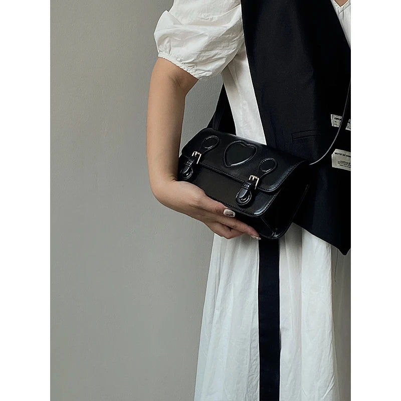 Vintage Square Shoulder Bag for Women Love Heart Clutch Handbag