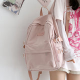 Large Nylon Waterproof Backpack Girls Book Bag Teen Schoolbag Khaki