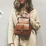 College Wind Retro Women Backpacks PU Leather Shoulder Bags School Travel Rucksa