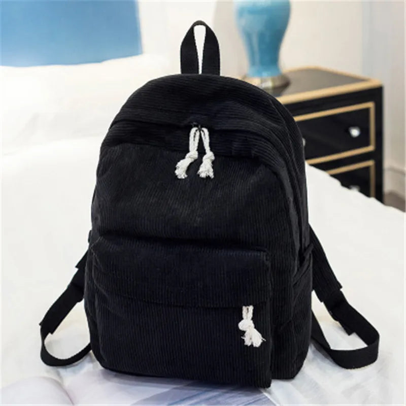 College Wind Women's Backpack Wild High School Students Corduroy Plush