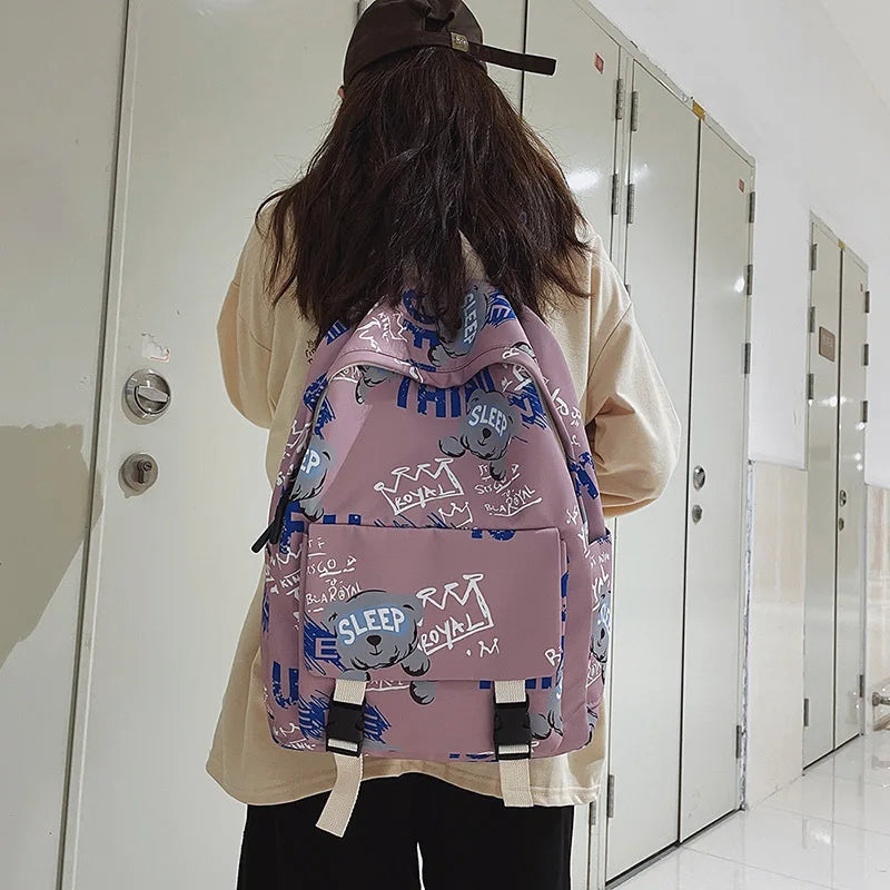 Bear Couple Backpack Student Travel Anti-Theft