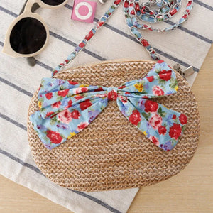 College Floral Bow Straw Bag Messenger Bag Woven Holiday Resort Beach Purse
