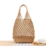 College Hollow Shoulder Woven Bag Grid Straw Bag Portable