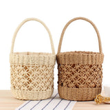 College Portable Bucket Woven Bag Hand-Carved Hollow Straw Bag