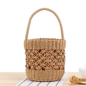 College Portable Bucket Woven Bag Hand-Carved Hollow Straw Bag