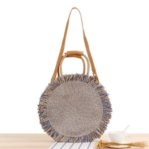College Fringed Straw Bag Shoulder Dual-Use Travel Vacation Shoulder Bag