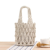College Retro Thick Cotton Woven Bag Portable Net Bag Beach Travel Bag