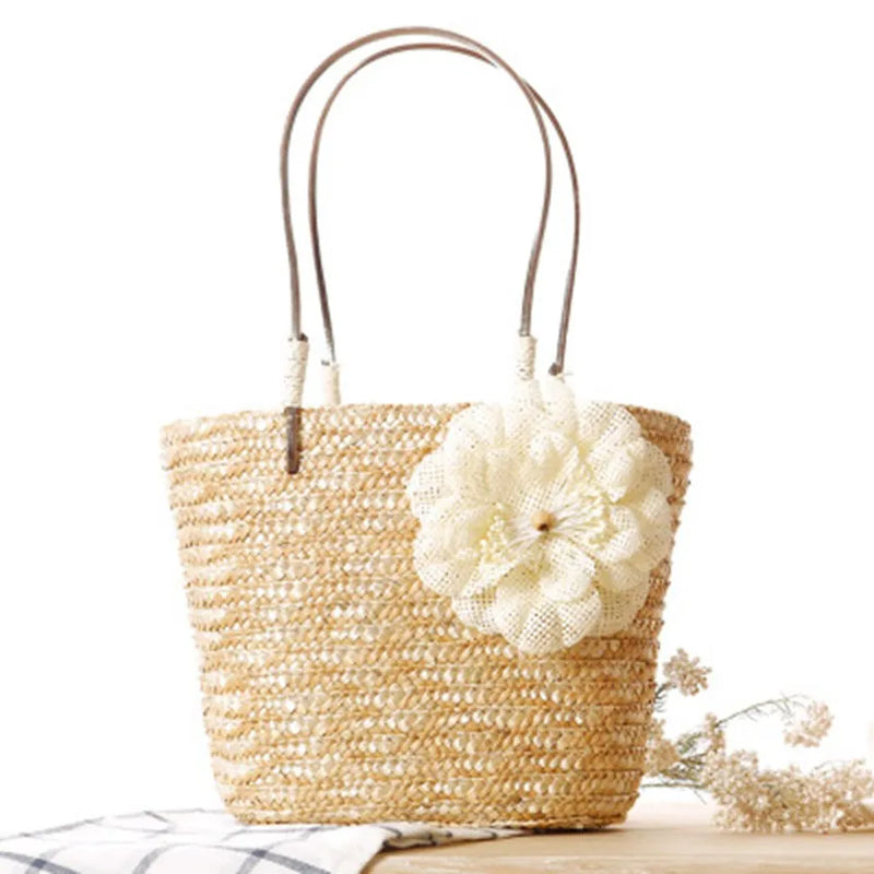 College Wind Delicate Linen Flower Bag Small Hand Bag Woven Travel