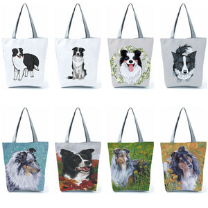 Collie Dog Printed Women Shoulder Bag Animal Foldable Tote