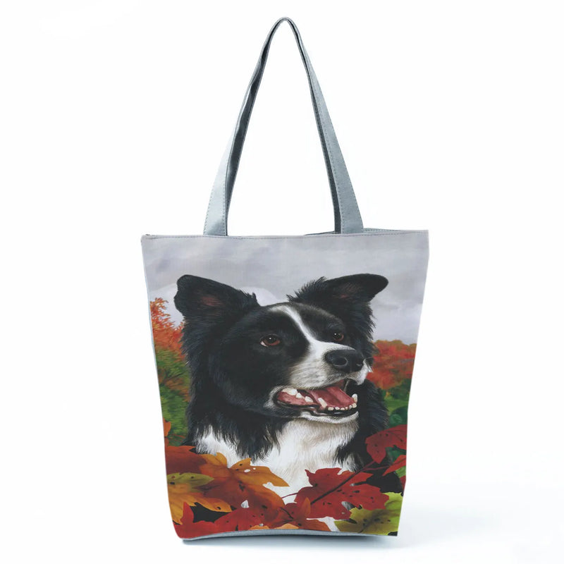 Collie Dog Printed Women Shoulder Bag Animal Foldable Tote