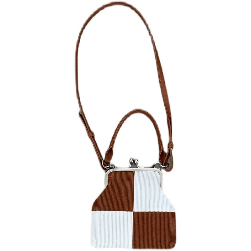 Checkerboard Corduroy Bag for Women Small Retro Shoulder Messenger Bag