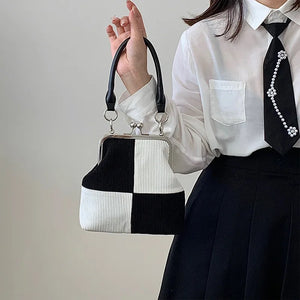 Checkerboard Corduroy Bag for Women Small Retro Shoulder Messenger Bag