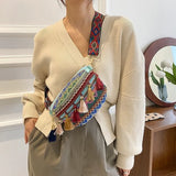 Fanny Pack Waist Bag with Variegated Style and Fringe Decor Strap