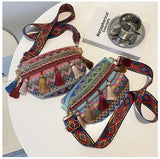 Fanny Pack Waist Bag with Variegated Style and Fringe Decor Strap