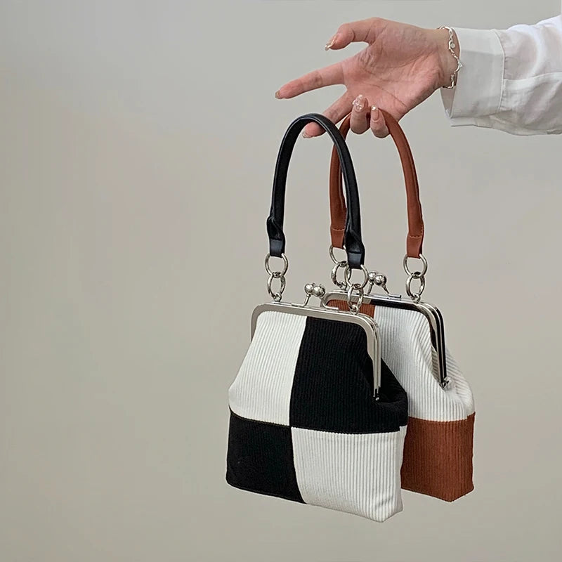 Chessboard Plaid Corduroy Bag Retro Shoulder Messenger Bag