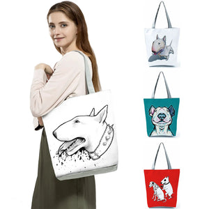 Funny Bull Terrier Dog Print Tote Women Handbag