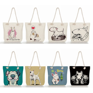 Funny Bull Terrier Dog Print Tote Handbag
