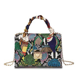 Snake Pattern Silk Scarf Handbag Chain Shoulder Crossbody Bag