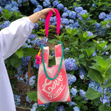 Striped Crochet Wrist Bag Women Handbags Knitting Shoulder Crossbody Bags