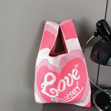Striped Crochet Wrist Bag Women Handbags Knitting Shoulder Crossbody Bags