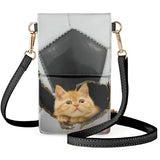 Coloranimal 3D Damaged Soccer Cat Orange Cat Tabby Cat Leather Compact Phone Bag