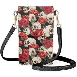 Coloranimal Skull Rose Mobile Phone Storage Bag Leather Wallet For Women