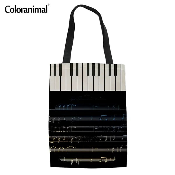 Coloranimal Music Note Pattern Women Eco-friendly Handbag Youth Girl Casual Canv