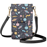 Coloranimal Planet Rocket Universe Cartoon Print Ladies Mini Leather Phone Bag