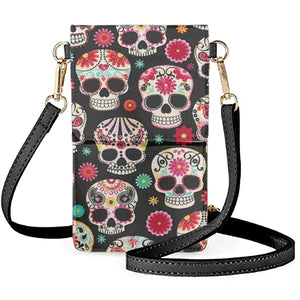 Coloranimal Red Rose Skull Women's Leather Messenger Bag