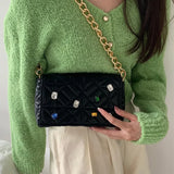 Colored Diamonds Shoulder Bag Chain Handbag Flap Small Tote Ladies Bag