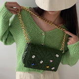 Colored Diamonds Shoulder Bag Chain Handbag Flap Small Tote Ladies Bag