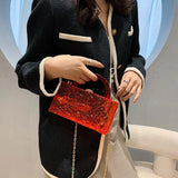 Colorful Acrylic Clutch Bag Glitter Evening Clutch With Chain