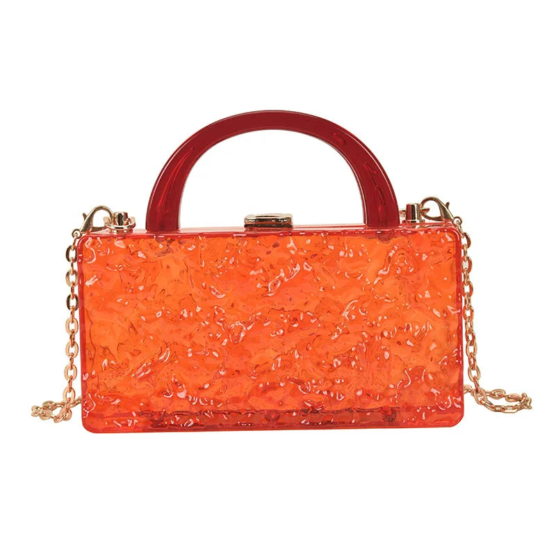 Colorful Acrylic Clutch Bag Glitter Evening Clutch With Chain