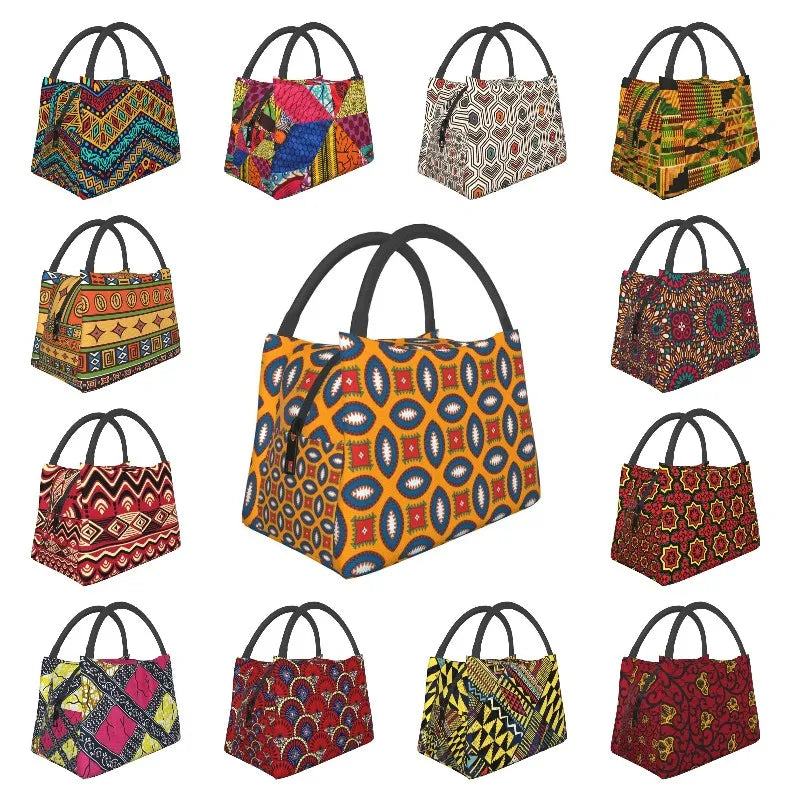 Colorful African Ankara Pattern Insulated Lunch Bag for Women