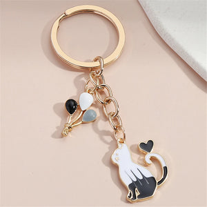 Colorful Cat Balloon Enamel Keychain Bag Charms Metal Car Keys Holder